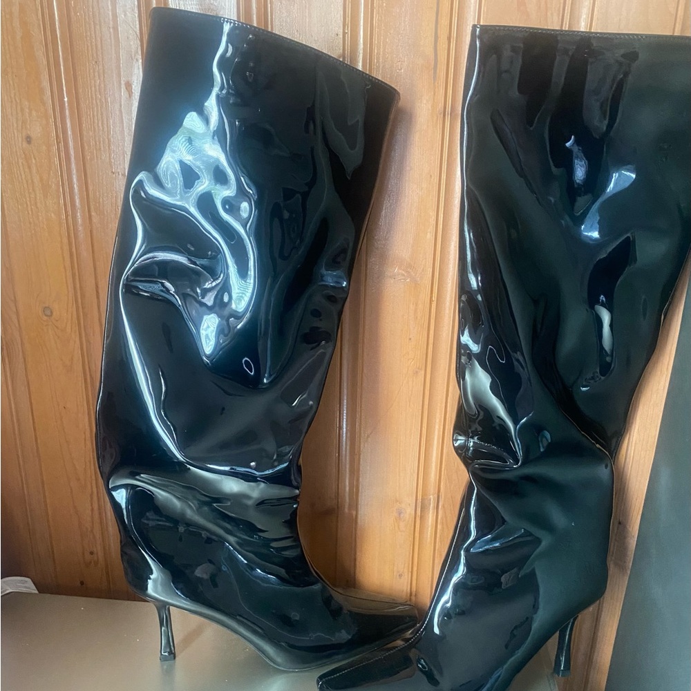 PrettyLittleThing kitten heel patent knee boots